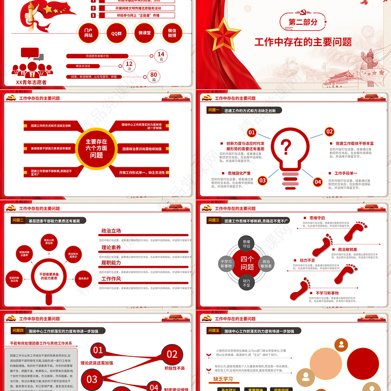 共青团工作总结PPT红色简洁团委团支部年终总结工作报告新年工作计划模板下载