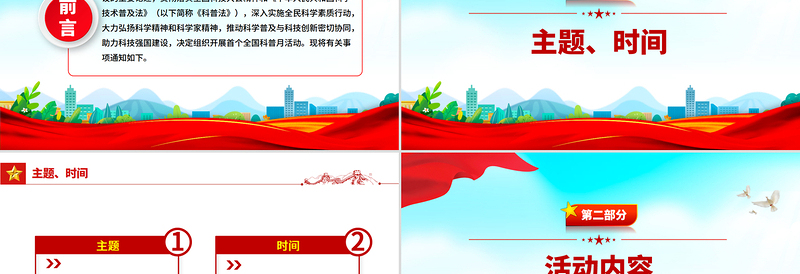 简洁大气首个全国科普月PPT提升全民科学素质夯实科技强国基础课件下载
