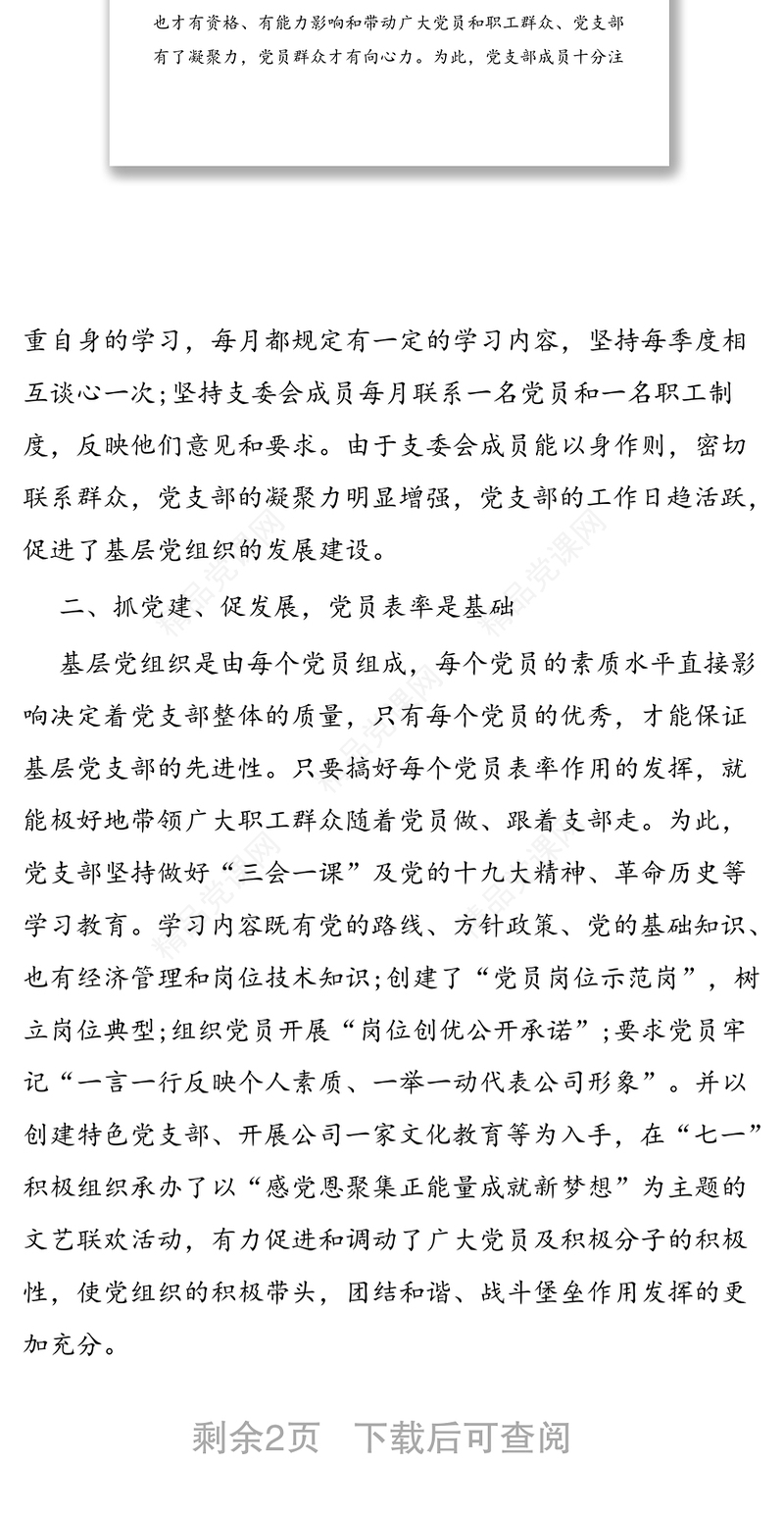 年公司党支部“抓党建促发展”经验材料