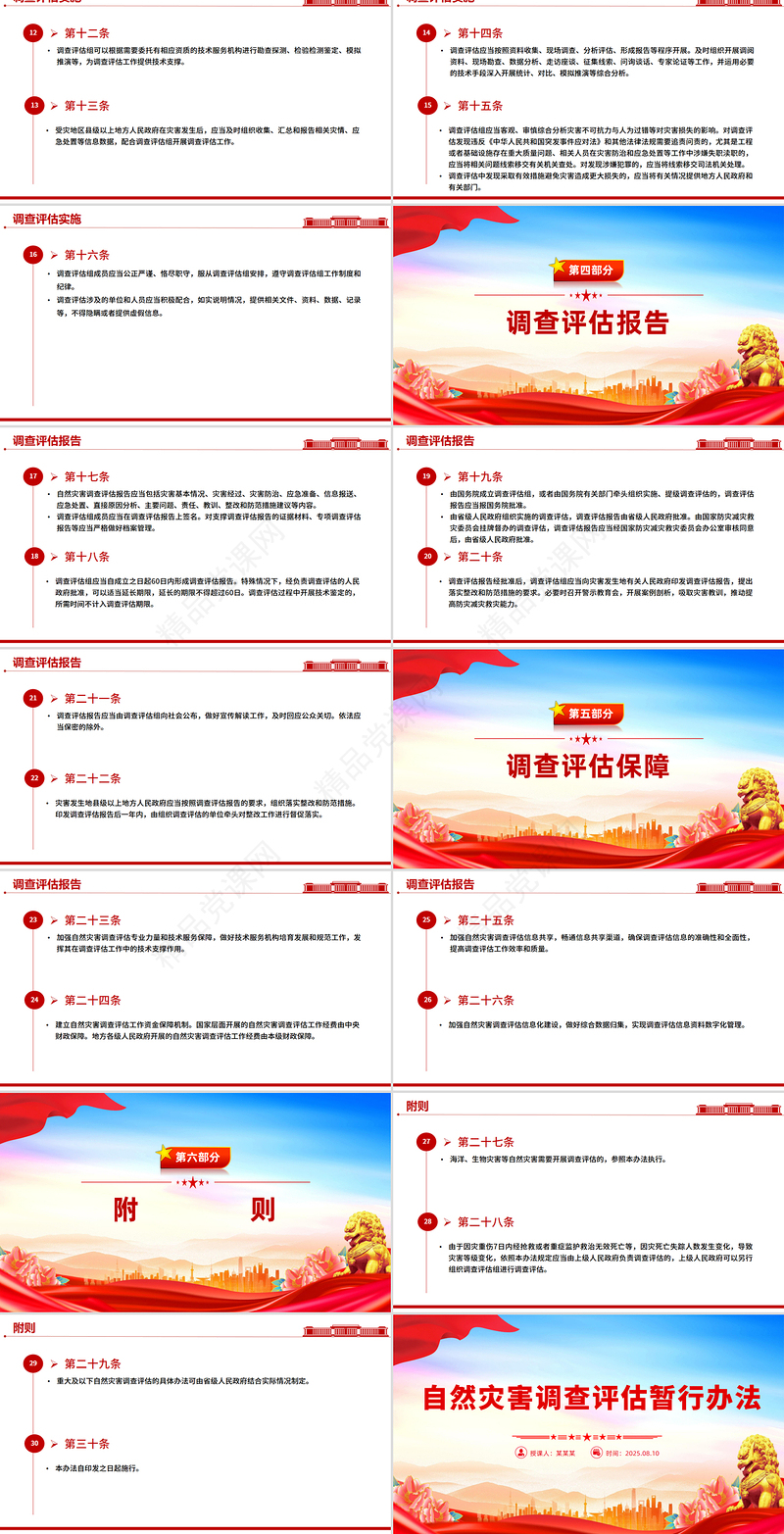 精美简洁《自然灾害调查评估暂行办法》全文PPT课件