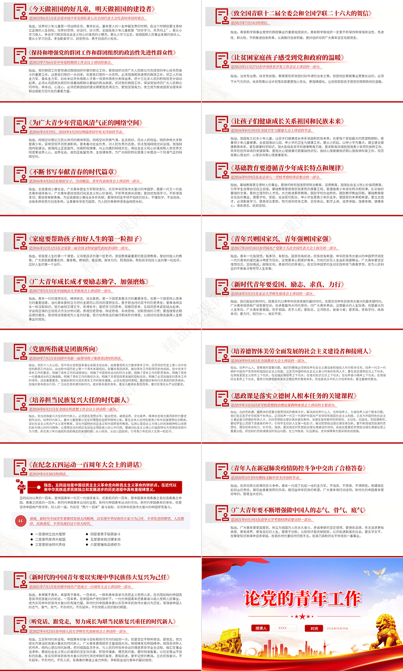 党政风《论党的青年工作》PPT主要篇目课件模板