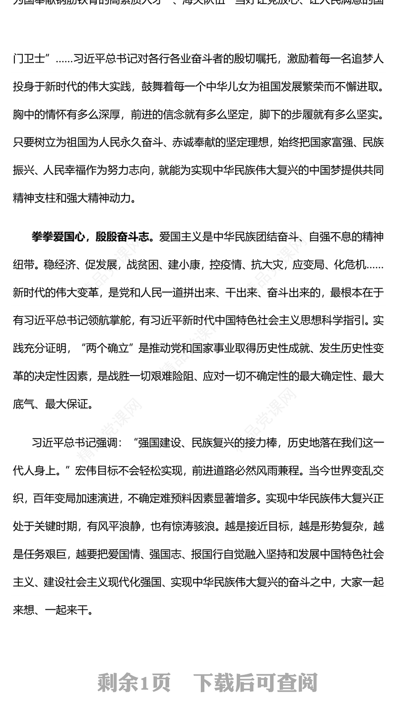 厚植爱国情争做奋斗者研讨发言