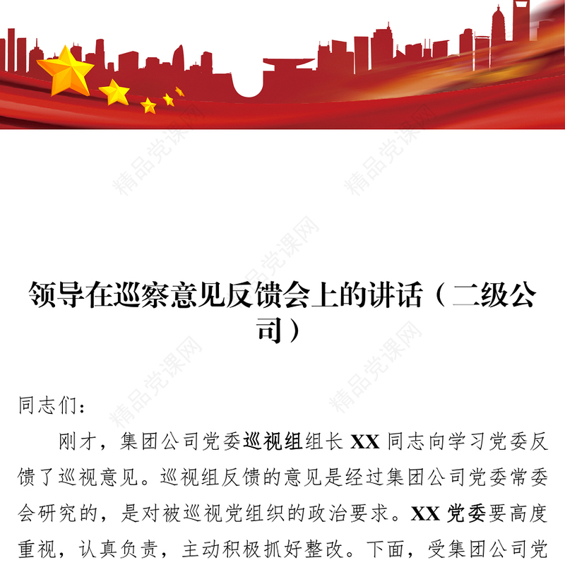 领导在巡察意见反馈会上的讲话(二级公司)