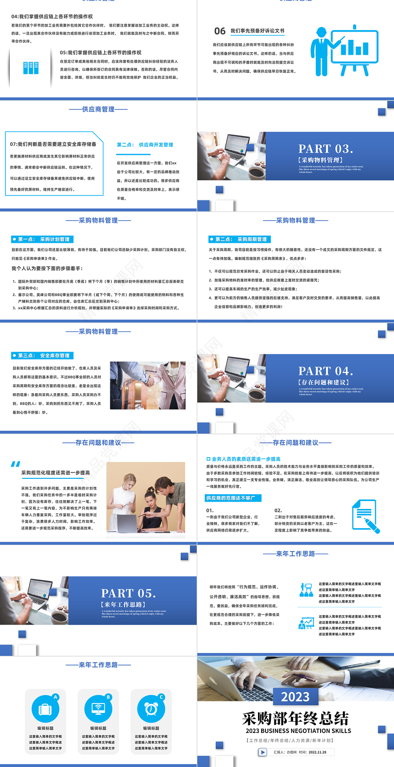 采购部年终总结PPT商务风采购部年终总结年终工作总结汇报模板课件