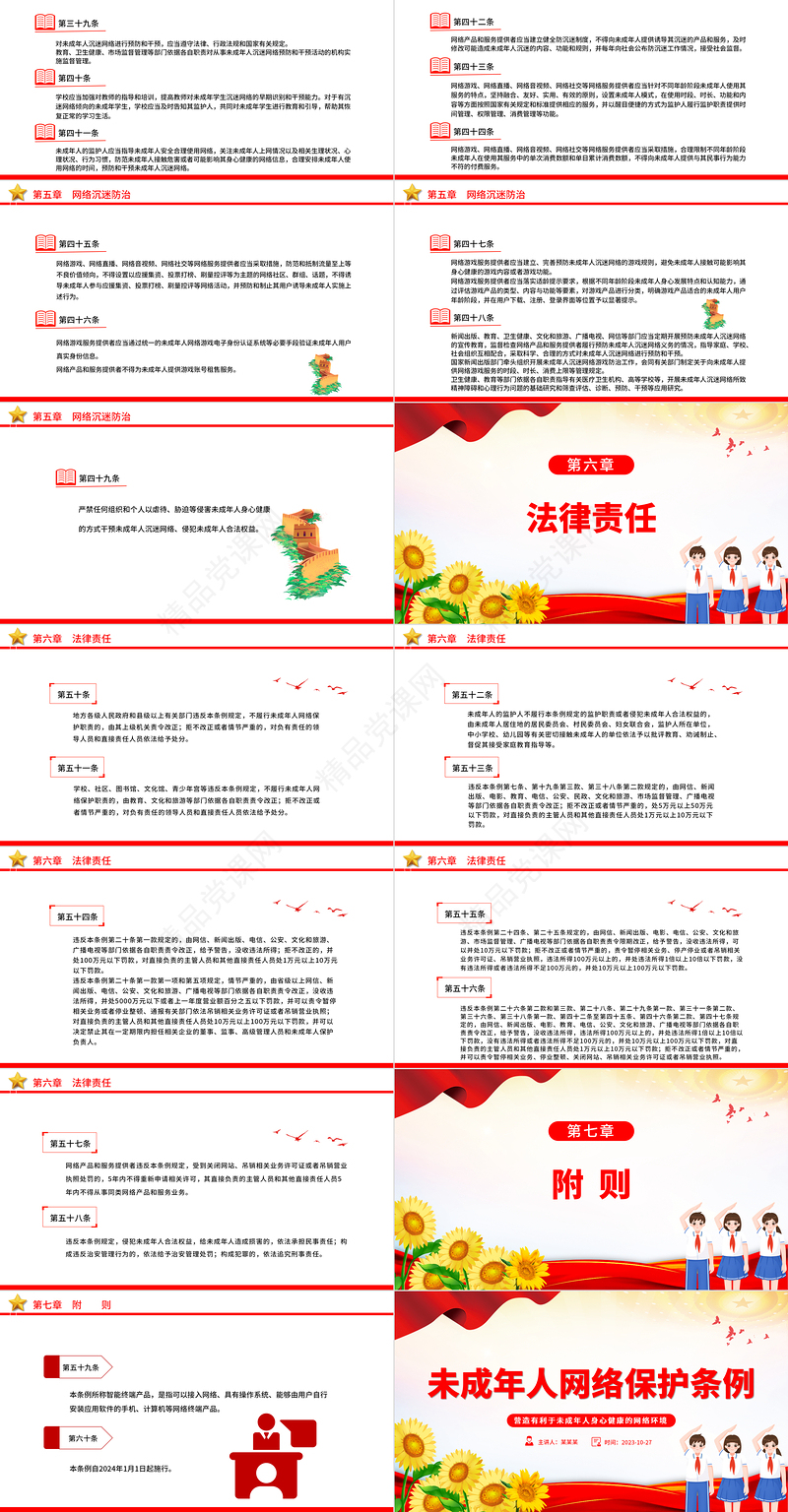 未成年人网络保护条例PPT简洁大气营造有利于未成年人身心健康的网络环境宣讲课件下载