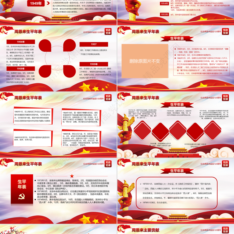 原创中国风爱国教育课堂笔记纪念周恩来诞辰121周年党政宣传PPT-版权可商用