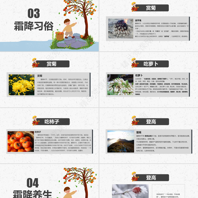 原创霜降二十四节气霜降主题班会教育PPT课件-版权可商用
