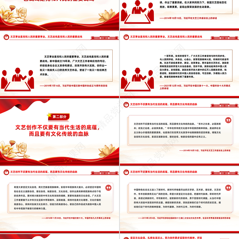 简洁大气坚定文化自信扎根生活沃土PPT总书记部分相关重要论述党课