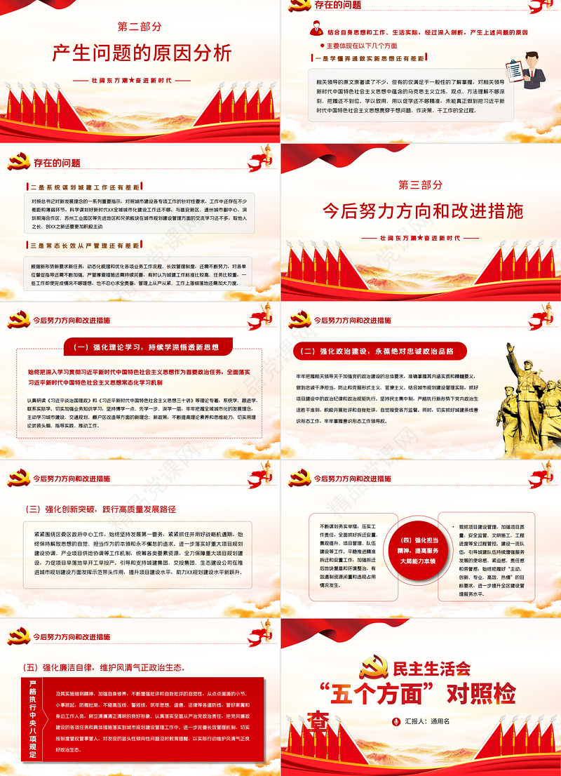 民主生活会“五个方面”对照检查材料PPT党政风基层干部民主生活会专题党课课件模板