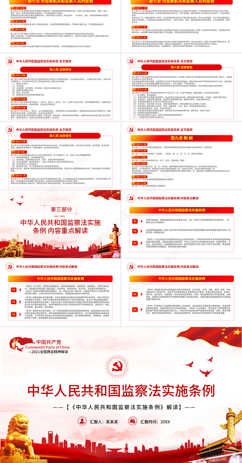 中华人民共和国监察法实施条例解读PPT红色简洁政党风专题党课课件
