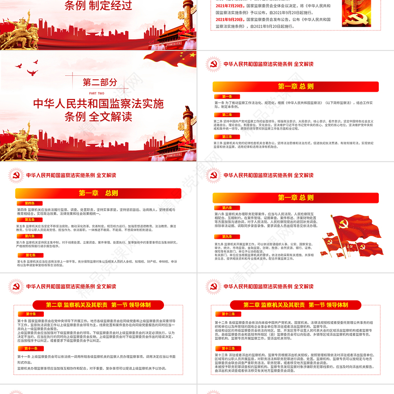 中华人民共和国监察法实施条例解读PPT红色简洁政党风专题党课课件