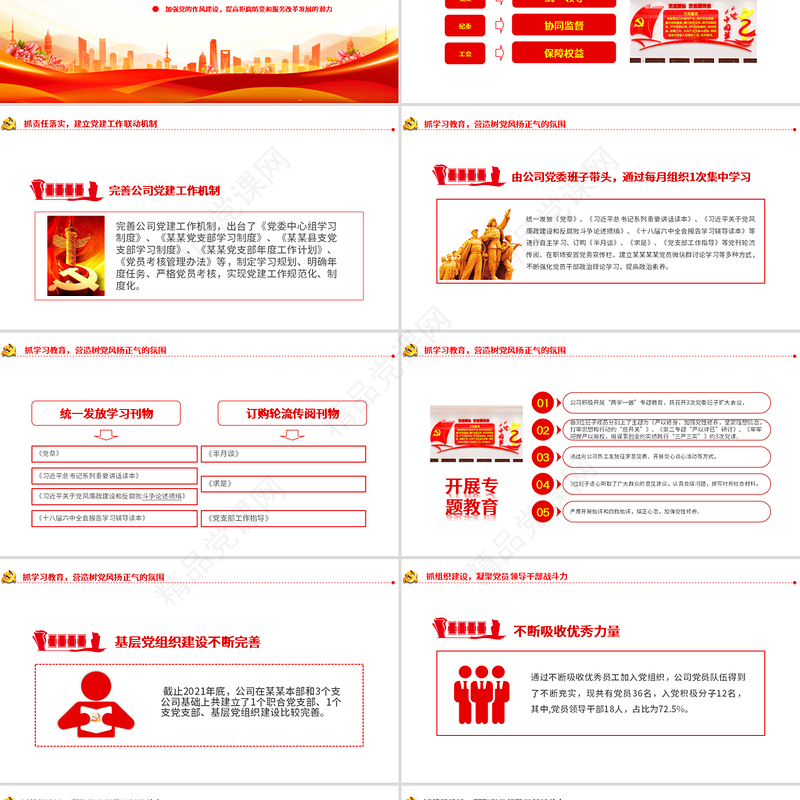 2021党支部党员大会PPT党政风优质基层党组织党务工作总结问题分析及工作计划党课模板下载