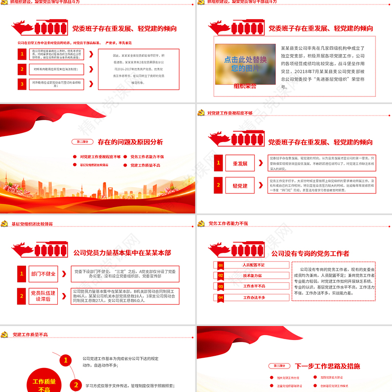 2021党支部党员大会PPT党政风优质基层党组织党务工作总结问题分析及工作计划党课模板下载