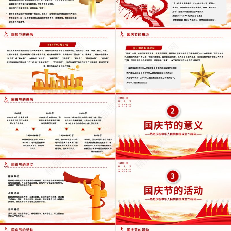 盛世华诞举国同庆PPT红色大气风热烈庆祝中华人民共和国成立73周年专题党课党建课件模板
