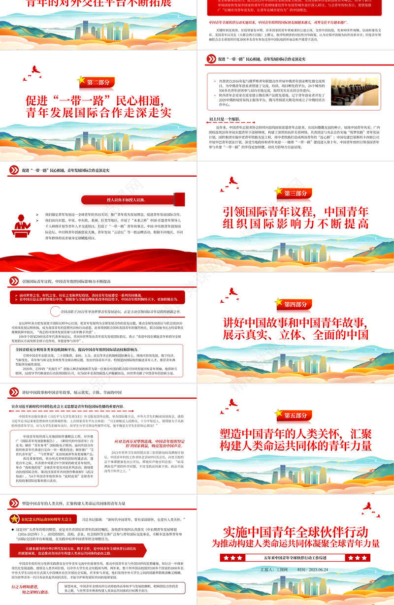 2023实施中国青年全球伙伴行动为推动构建人类命运共同体凝聚全球青年力量ppt精美大气风五年来中国青年全球伙伴行动工作综述专题党课课件