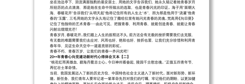 20xx年青春心向党建功新时代心得体会文本