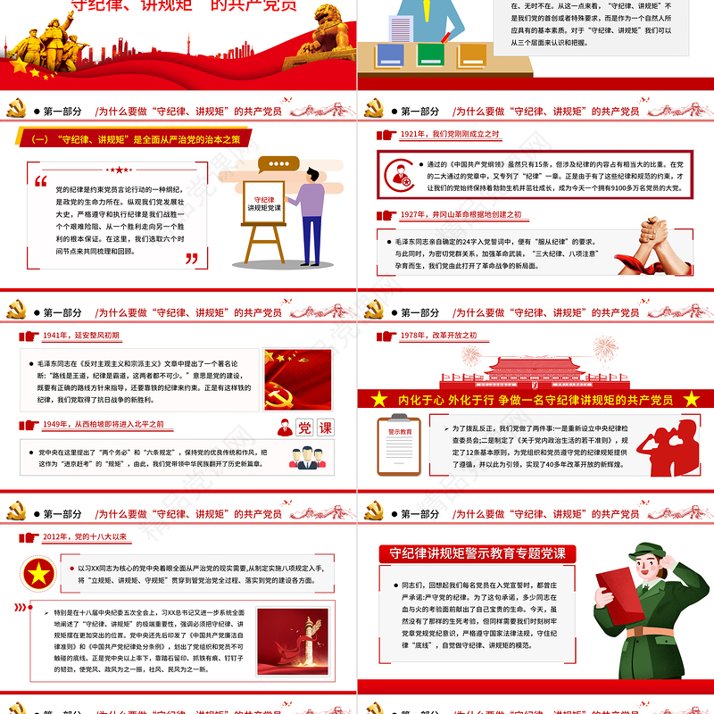争做一名守纪律讲规矩的共产党员PPT精美创意党员学习教育专题党课课件
