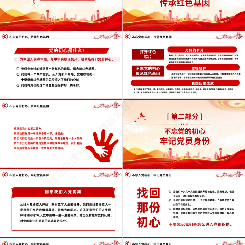 2022不忘党的初心传承红色基因PPT红色党政风党日专题党课党员干部学习教育党课课件模板