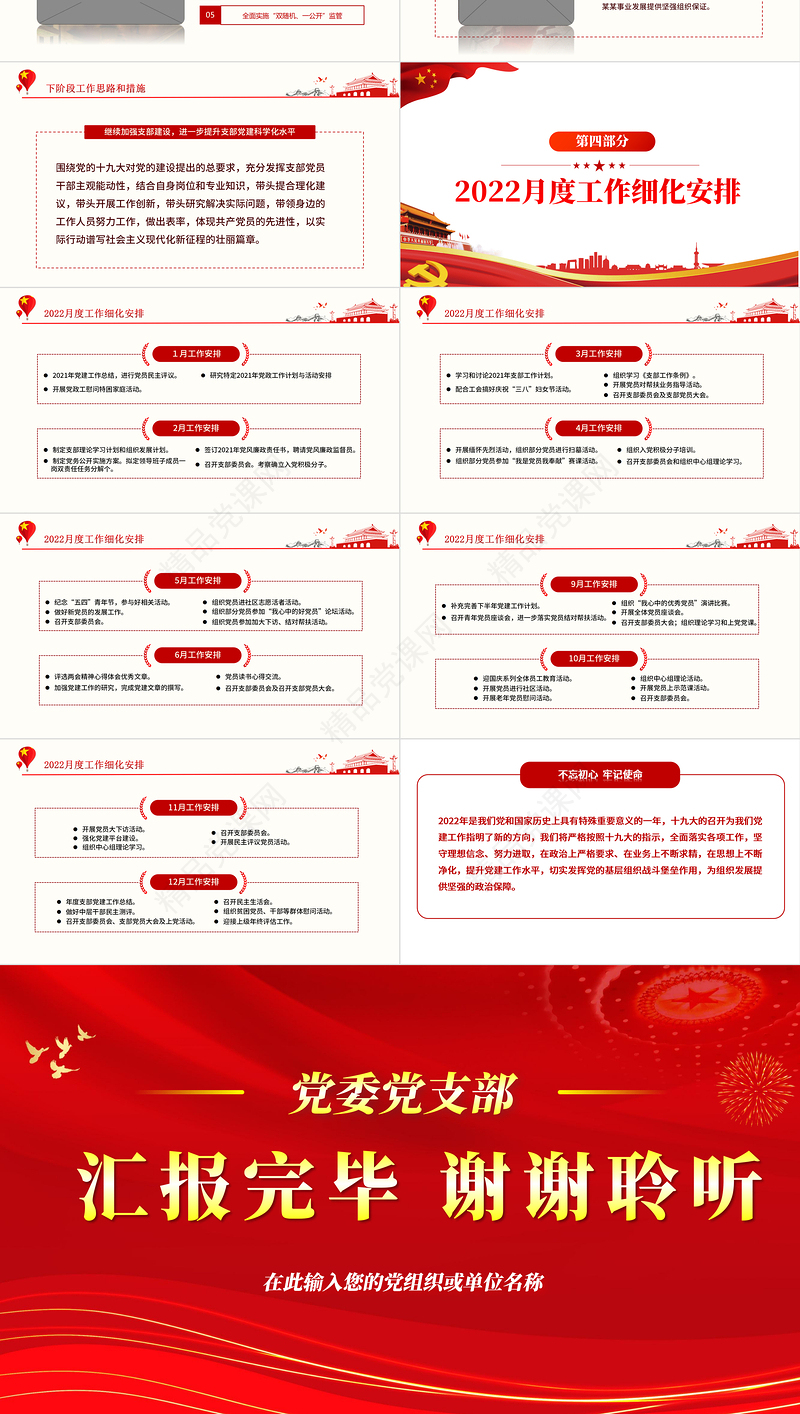年终党建工作总结PPT优质简约基层党组织党支部年度工作汇报新年工作计划述职述廉报告模板