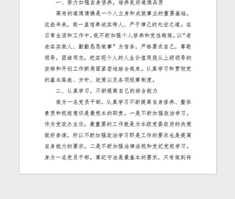 年党政办主任工作述职述德述廉报告