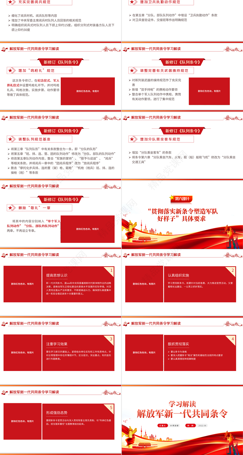 红色党政风解放军新一代共同条令学习解读PPT专题党课课件模板