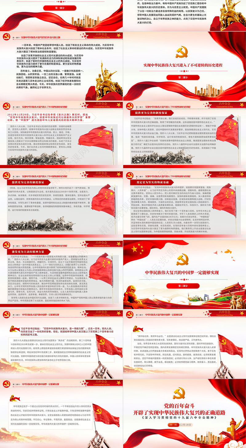 党的百年奋斗开辟了实现中华民族伟大复兴的正确道路PPT红色党政风深入学习贯彻党的十九届六中全会精神专题微党课