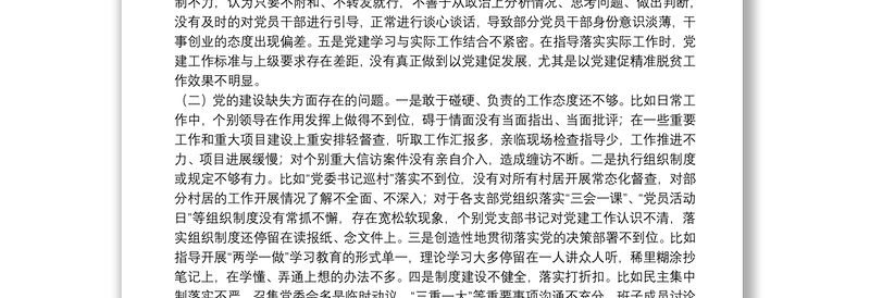 X乡镇党委书记巡察整改民主生活会个人对照检查材料