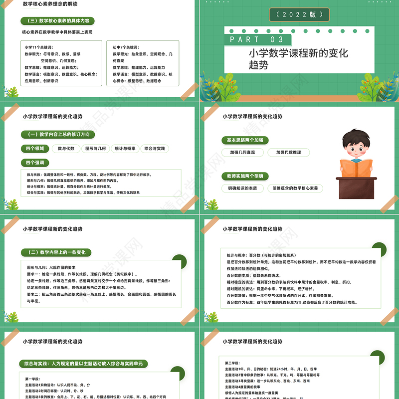 2022《义务教育教学新课程标准》的变化与解读PPT绿色卡通风小学数学课程的变化课件模板