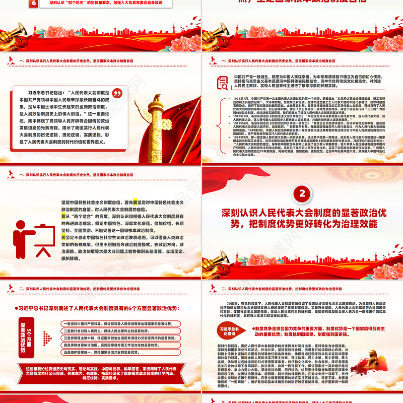 2024深刻认识人民代表大会制度的显著政治优势PPT红色简洁党员干部学习教育党课