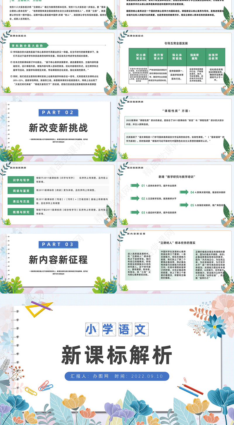 2022小学语文新课标解析PPT简约卡通风小学语文新课程标准课件模板下载