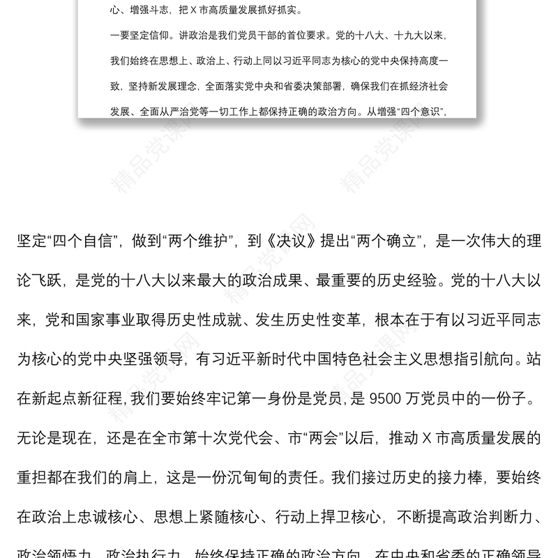 书记在十九届六中全会精神专题学习研讨班上的辅导授课提纲