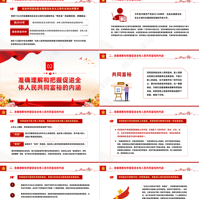 沿着中国现代化道路走共同富裕PPT党建风党员干部学习教育专题党课模板