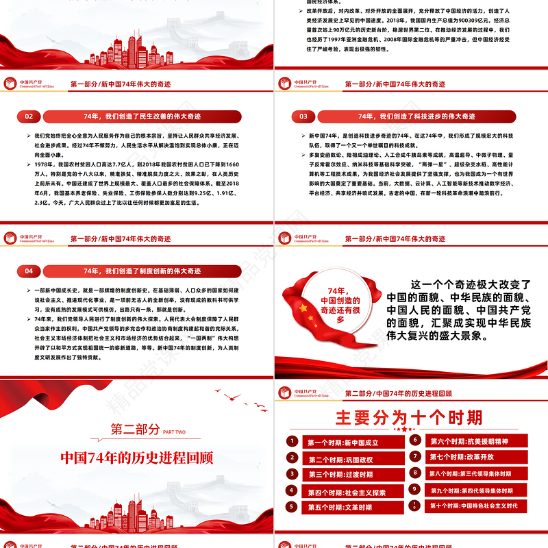 2023新中国74年伟大契机PPT党政风党支部庆祝中华人民共和国成立74周年国史学习专题党课课件模板下载