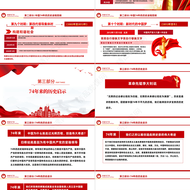 2023新中国74年伟大契机PPT党政风党支部庆祝中华人民共和国成立74周年国史学习专题党课课件模板下载