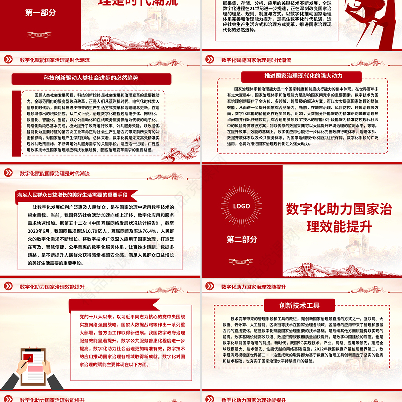 2023以数字化提升国家治理效能ppt大气红色大气加快建设数字中国的重要部署基层党员党组织党员培训微党课下载