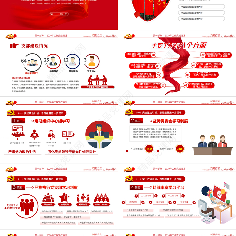 党支部工作总结PPT党政风优质基层党组织工作汇报述职报告党建工作模板