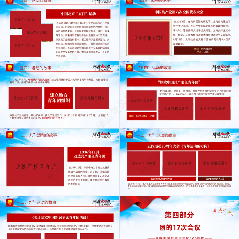 百年光辉历程中国共青团团史PPT党政风精品庆祝共青团团史100周年专题党课课件模板