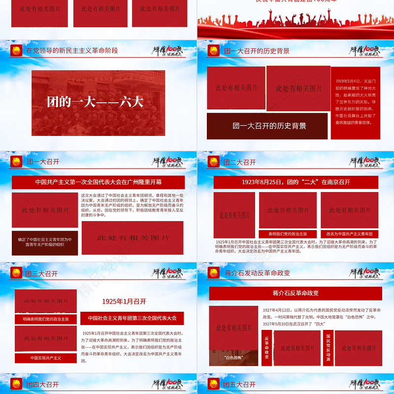 百年光辉历程中国共青团团史PPT党政风精品庆祝共青团团史100周年专题党课课件模板