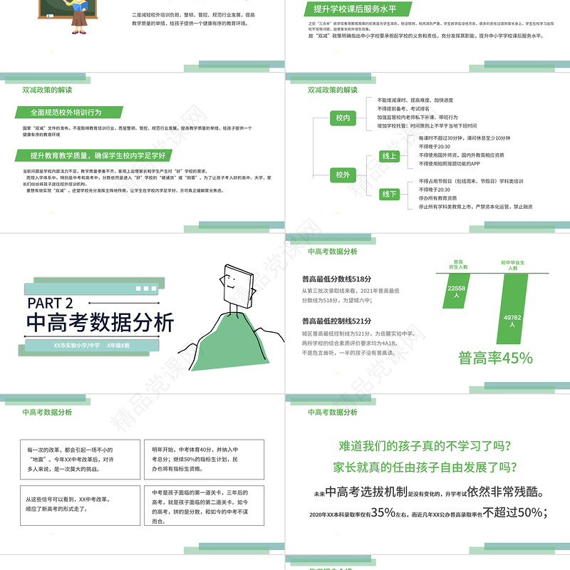 双减政策家长说明会PPT清新绿色减轻学生作业负担和压减学科类校外培训机构家长会沟通模板