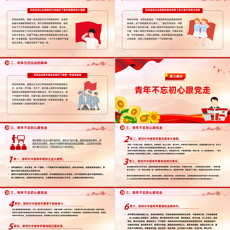 2024五四青年自强不息PPT党政风优质学习五四精神团课课件