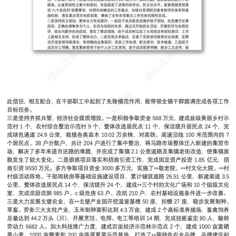 某镇领导班子分析研判自查报告