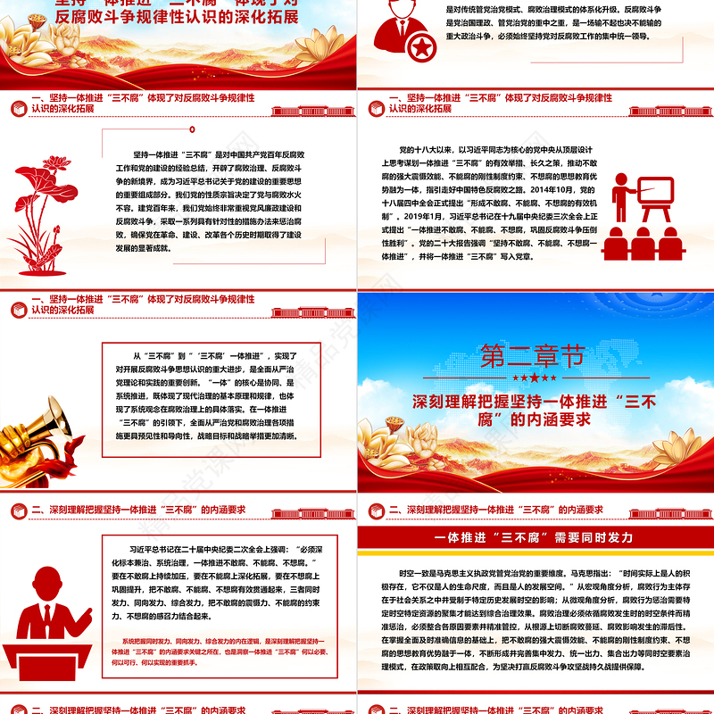坚定不移的推进一体化三不腐ppt创意极简风习近平新时代从严治党党建思想微党课课件