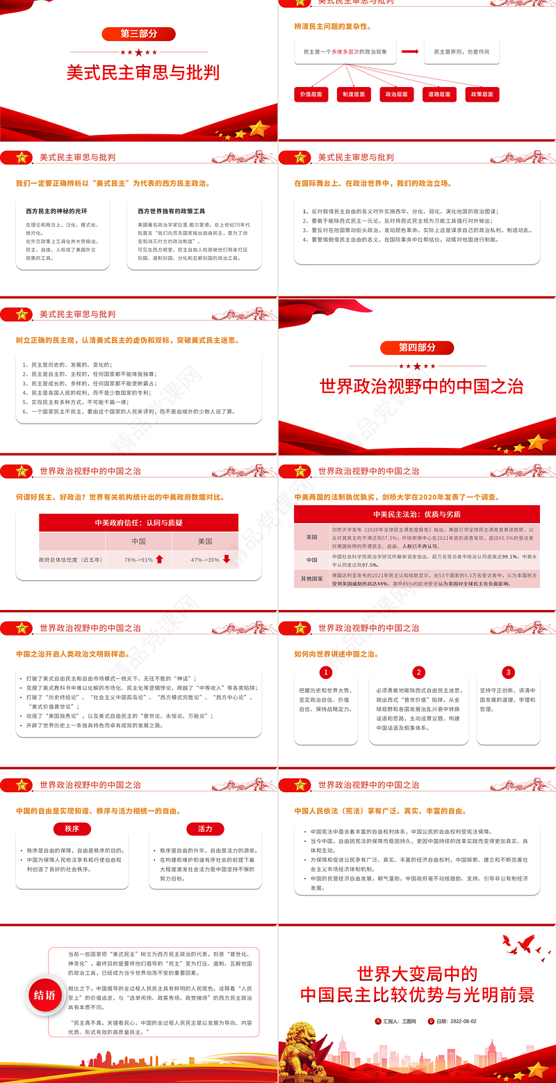 世界大变局中的中国民主比较优势与光明前景PPT红金简约党政风核心价值观百场讲坛讲解报告课件模板