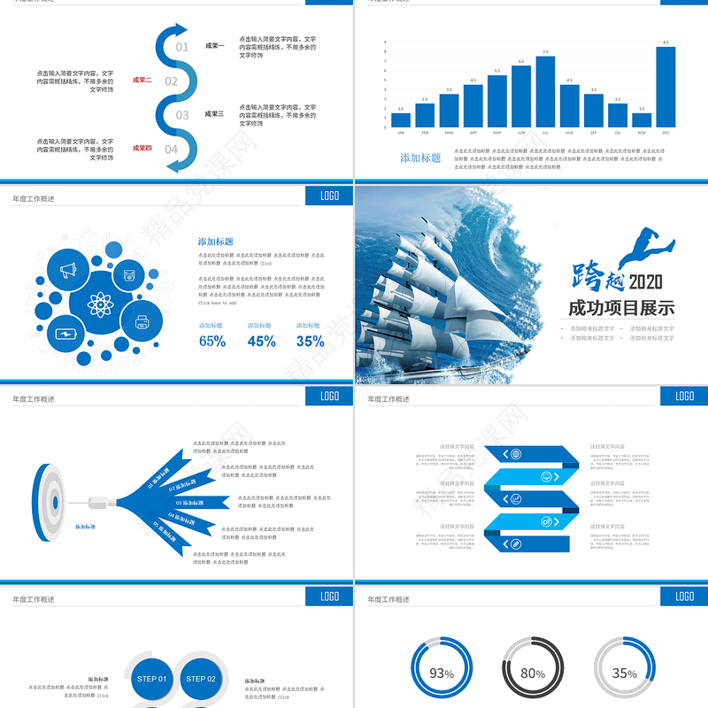 2021乘风破浪工作述职报告PPT蓝色经典大海帆船模板下载