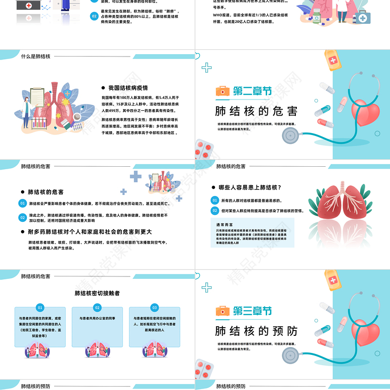 2024肺结核预防与治疗PPT简约扁平插画风肺结核肺病医疗知识讲座模板课件
