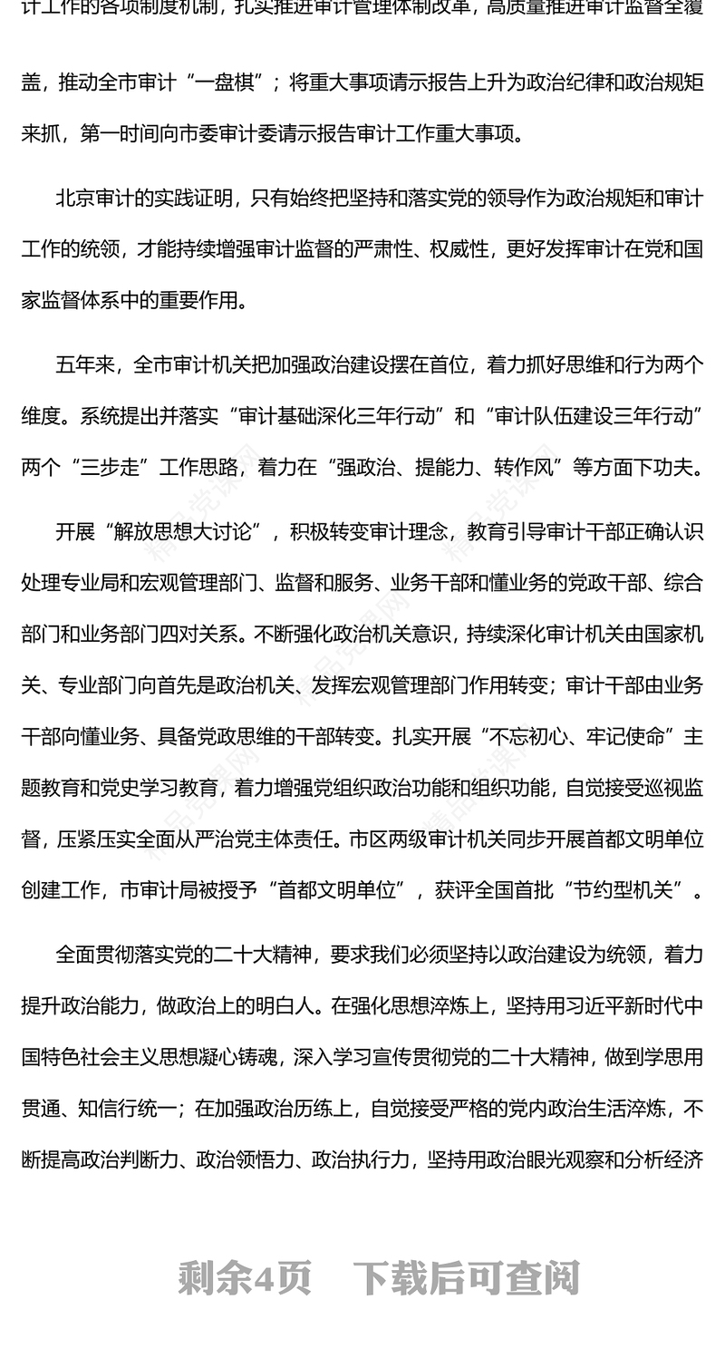 2023建设堪当重任的审计干部队伍PPT大气精美风党员干部学习教育专题党课课件模板(讲稿)