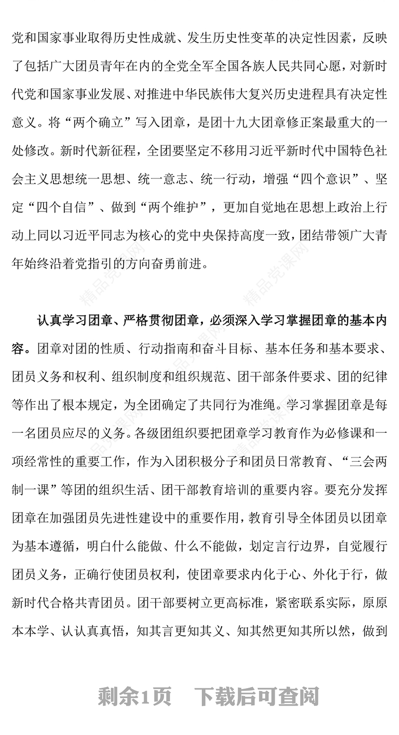 2023认真学习团章严格贯彻团章PPT精美简洁学习贯彻共青团团十九大精神团课课件(讲稿)