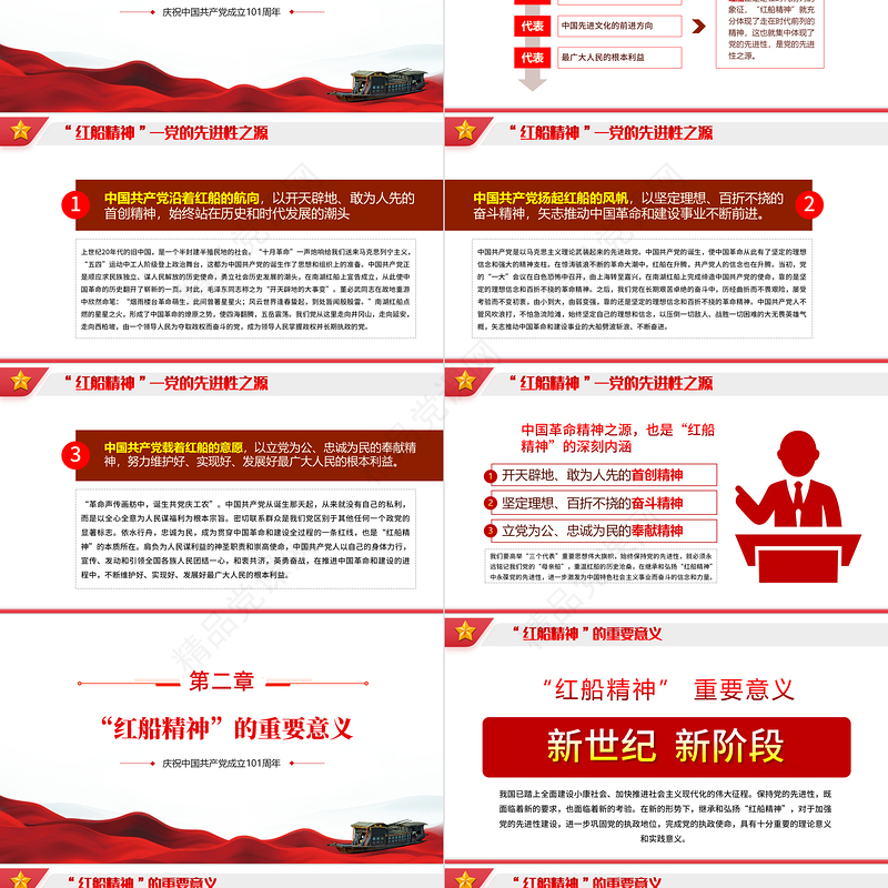 红船精神的时代意义PPT党政风党建风七一建党节热烈庆祝中国共产党建党101周年专题党课课件模板