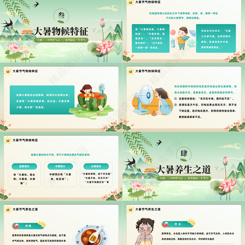 2024二十四节气之大暑PPT中国风中国传统节气二十四节气之大暑专题模板课件