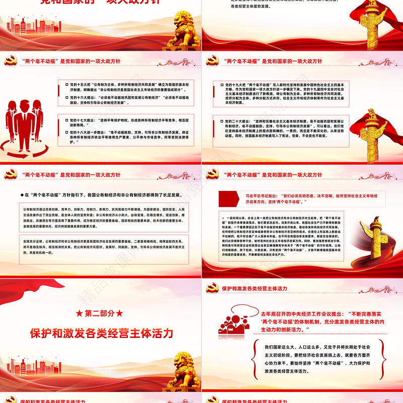 2024始终坚持两个毫不动摇PPT大气精美公有制经济和非公有制经济微党课